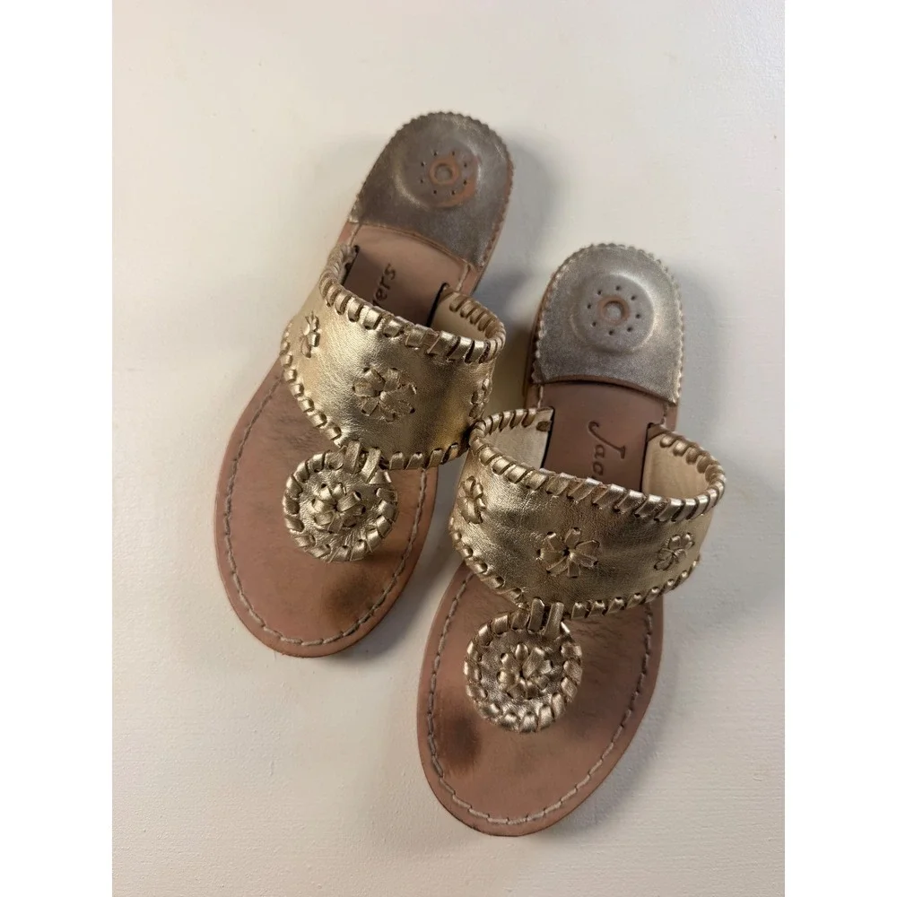 Jack Rogers Miss Hamptons II Kids Size 2 Gold Y2K Coastal Metallic Sandals